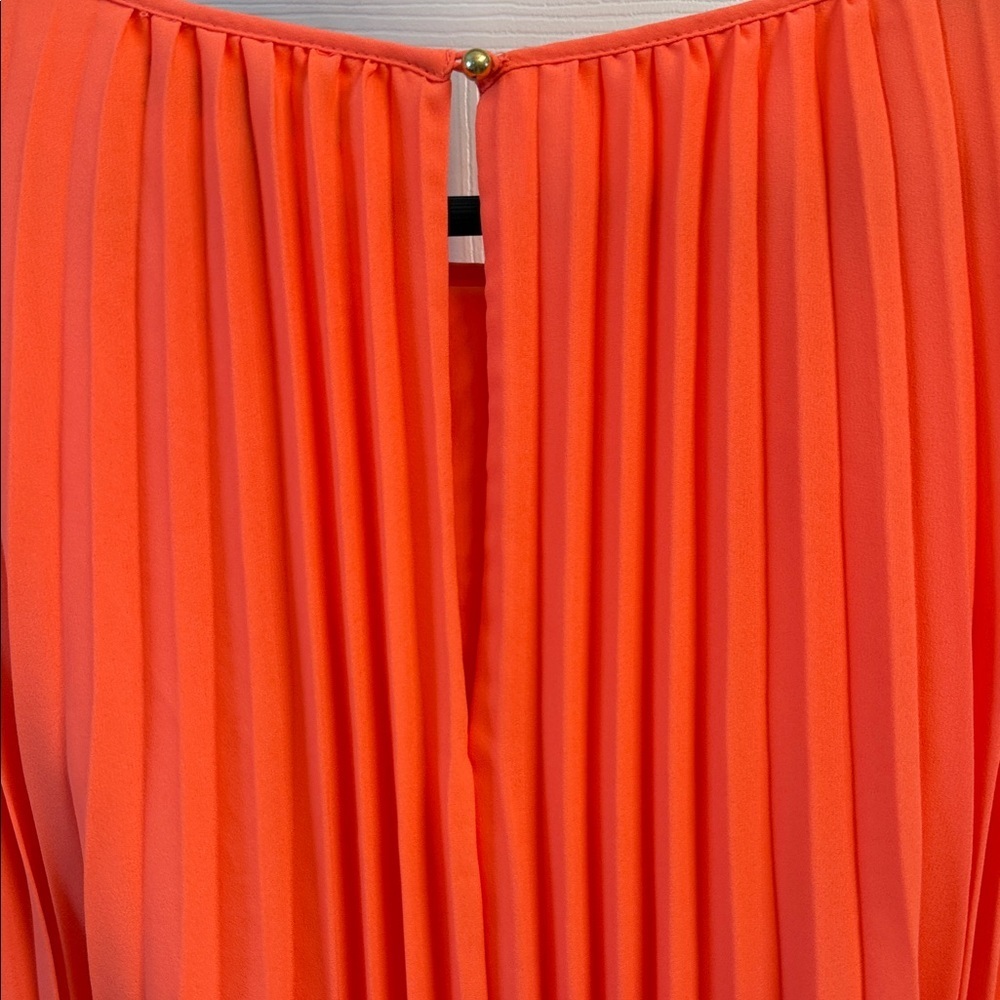 Banana Republic Tangerine Orange Belted Pleated Petite Dress 0P Sleeveless - Picture 9 of 15